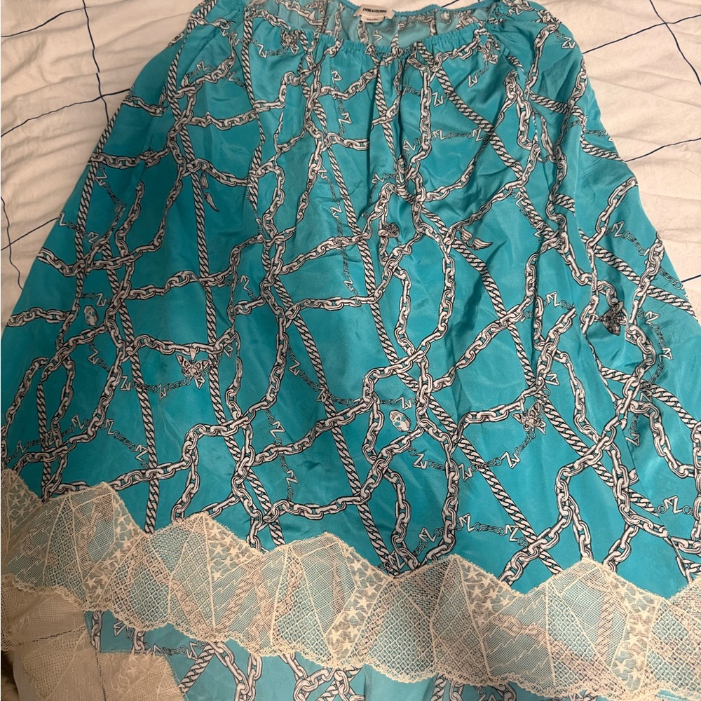 Zadig & Voltaire Turquoise Chain Print Midi Skirt